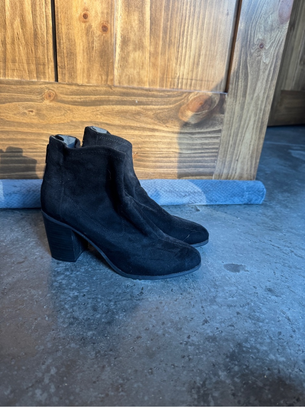 Black Suede Block Heel Ankle Boots - Unbranded
